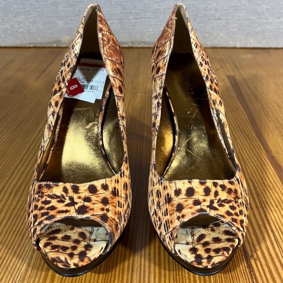 Nine West sz 8 Danee peeptoe leopard croc print platform pumps - Picture 5 of 13